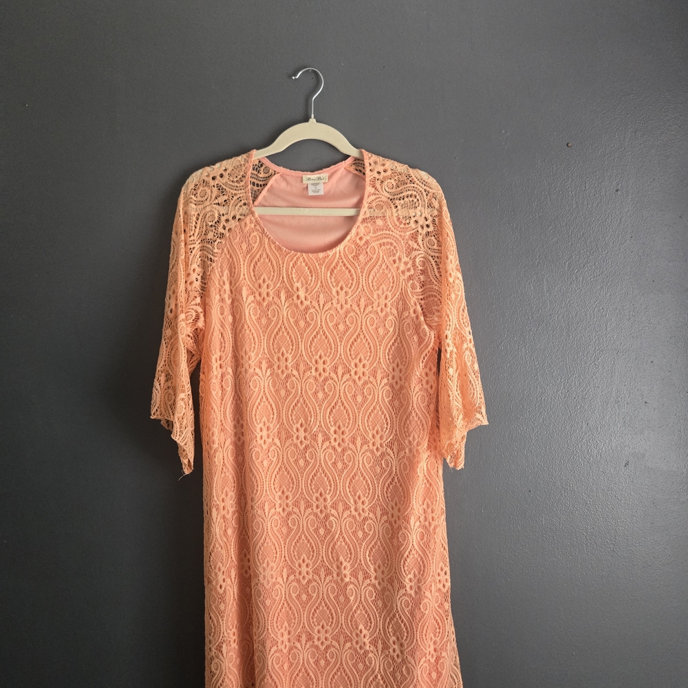 Lace Romantic Soft Girl Sheath 3/4 Sleeve Peach XL Dress - Picture 5 of 7